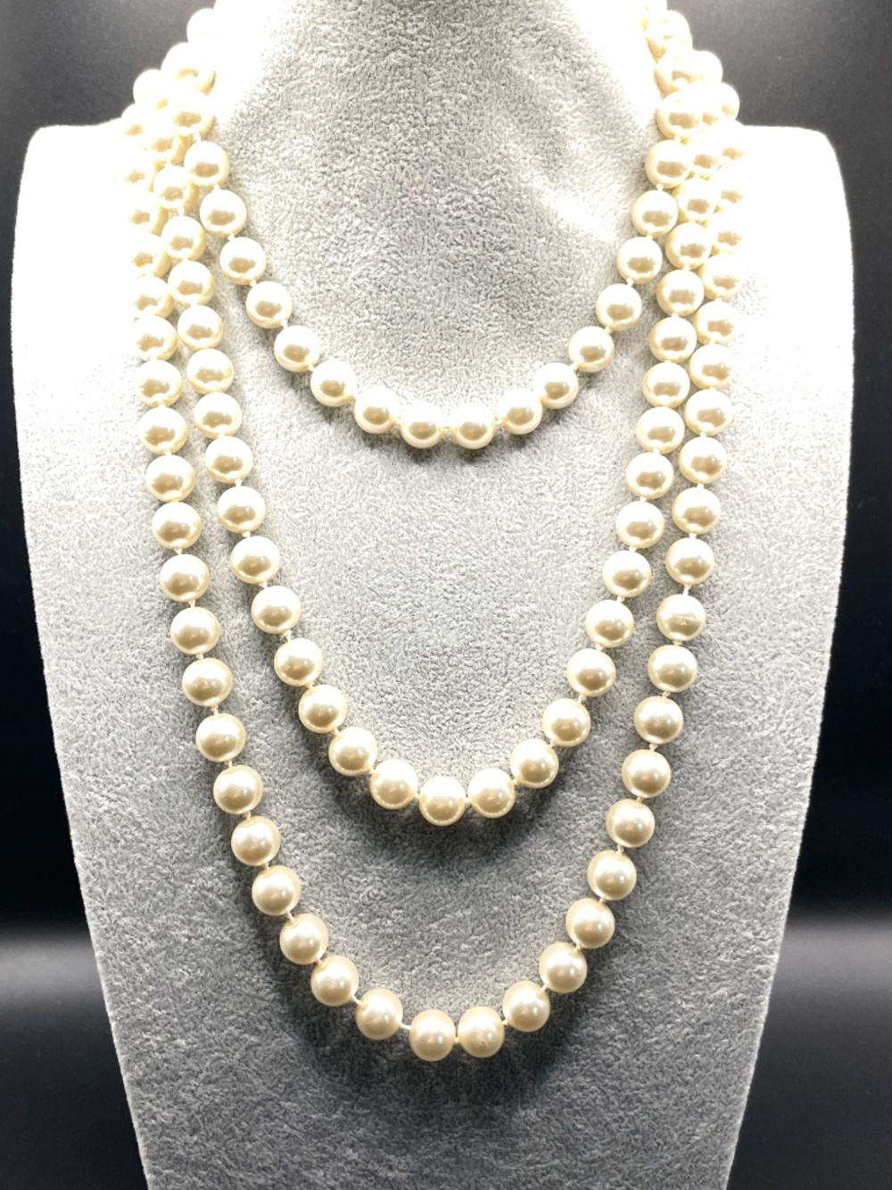 RJ Graziano Super Long Faux Glass Pearl Necklace 60"